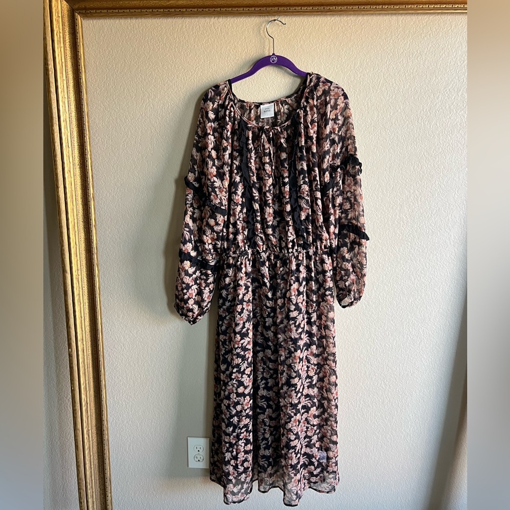 Stunning Black & Copper Floral Hobo Maxi Dress By Knox Rose XL